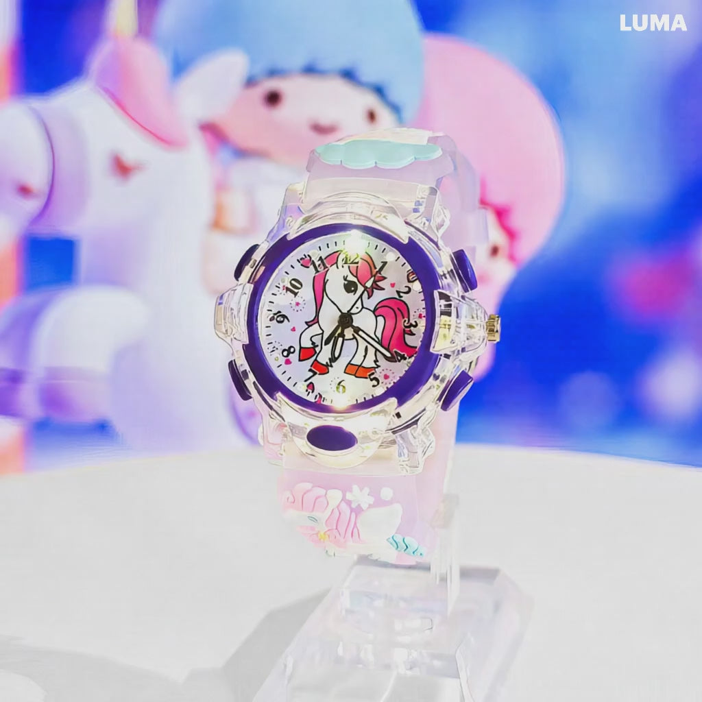 Unicorn & Bunny Cartoon Analog Light Watch Combo - Blue & Perple (Combo)