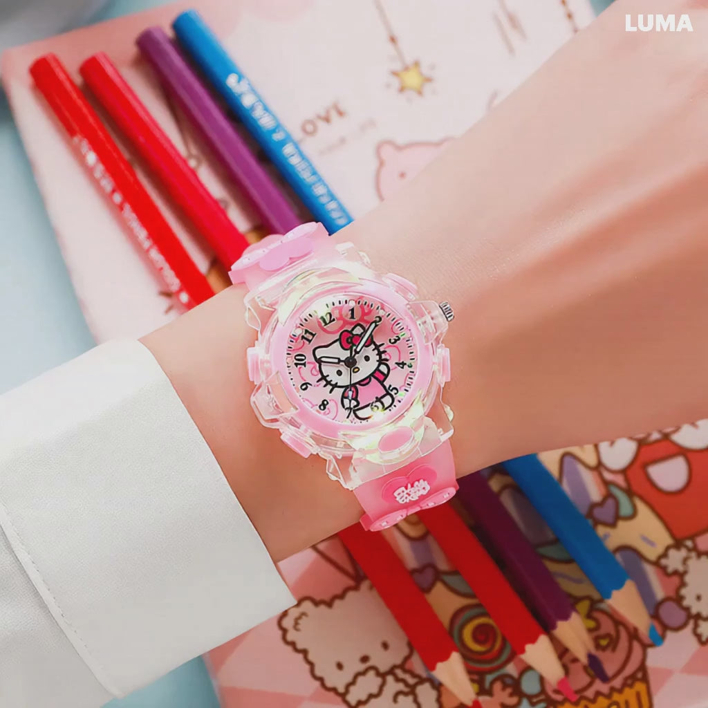 Unicorn & Kitty Cartoon Analog Light Watch Combo - Perple & Pink (Combo)