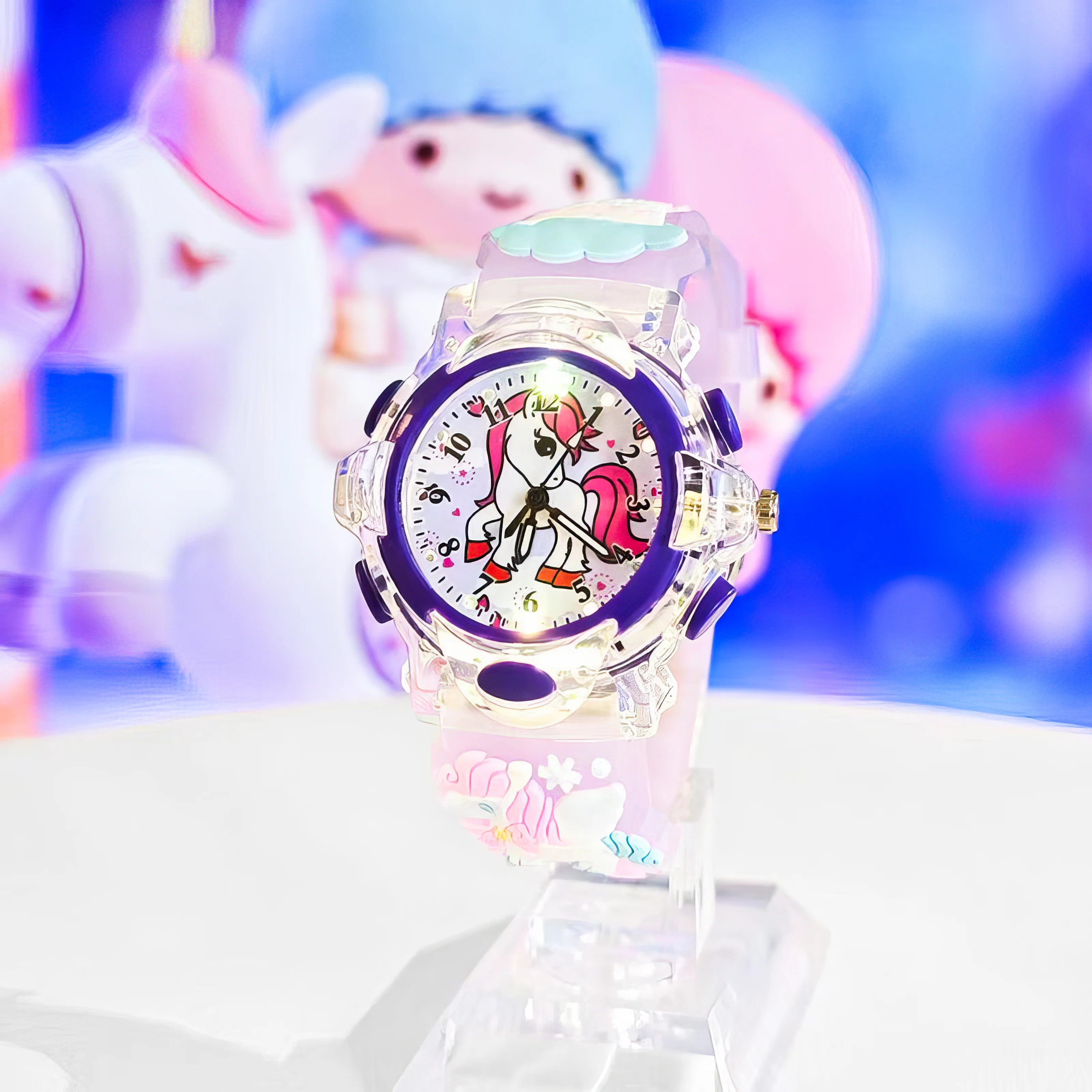 Lookhaa Cute Cartoon Analog Light Watch for Girls - Pink